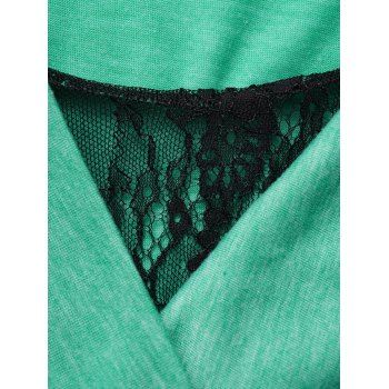 Heathered Cowl Neck Mesh Patchwork Layered Short Sleeve Faux Twinset T Shirt 