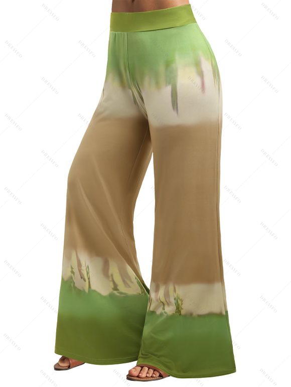 Pantalon Long en Blocs de Couleurs Jambe Large à Taille Haute Elastique - Vert clair S | US 4
