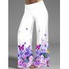 Pantalon à Jambes Larges en Dentelle à Imprimé Papillons et Fleurs Colorés - Blanc S | US 4