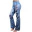 Pantalon en Denim Décontracté Evasé Motif Fleuri avec Fausse Poche à Braguette Zippée - Bleu gris M | US 6