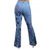 Pantalon en Denim Décontracté Evasé Motif Fleuri avec Fausse Poche à Braguette Zippée - Bleu gris L | US 8