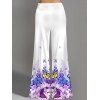 Pantalon Lâche Long Imprimé Papillon Floral Coloré à Taille Élastique - Blanc XXL | US 14