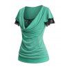 T-shirt Chiné Superposé en Maille Insérée Manches Courtes à Col Bénitier Fausse Deux Pièces - Vert clair S | US 4