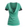 T-shirt Chiné Superposé en Maille Insérée Manches Courtes à Col Bénitier Fausse Deux Pièces - Vert clair S | US 4