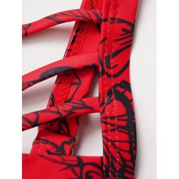 Valentine`s Day Rose Print Underwire Crisscross High Waisted Bikini Swimwear Set 