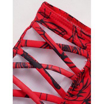 Valentine's Day Rose Butterfly Print Underwire Crisscross High Waisted Bikini Swimwear Set
