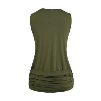 Solid Color Rivet Design Hollow Out Shoulder Top Cowl Neck Ruched Hem Summer Top 