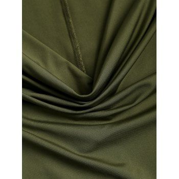 Solid Color Rivet Design Hollow Out Shoulder Top Cowl Neck Ruched Hem Summer Top 