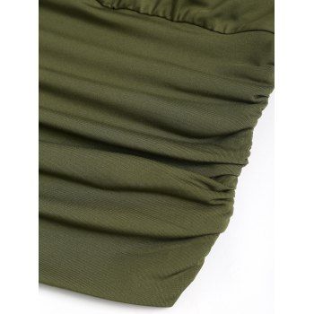 Solid Color Rivet Design Hollow Out Shoulder Top Cowl Neck Ruched Hem Summer Top 