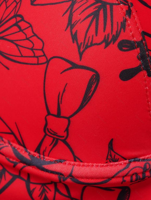 Maillot de Bain Bikini Croisé Rose Imprimée à Taille Haute à Armature Saint-Valentin - Rouge S | US 4