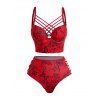 Valentine's Day Rose Butterfly Print Underwire Crisscross High Waisted Bikini Swimwear Set