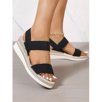 New Women Minimalist Double Strap Slingback Elastic Wedge Sandals