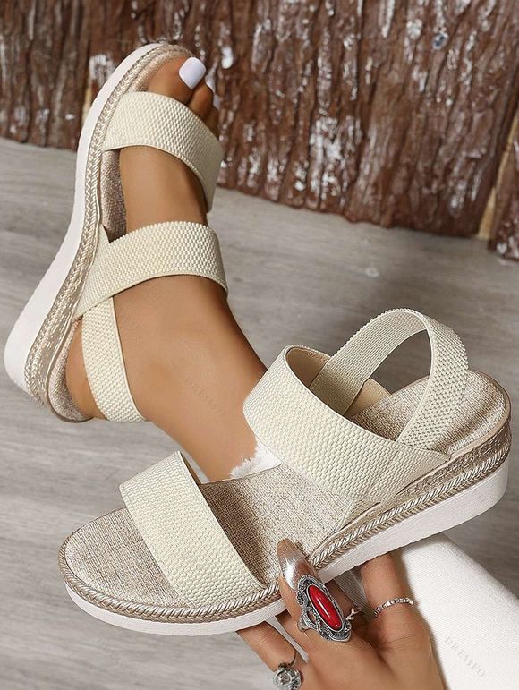 New Women Minimalist Double Strap Slingback Elastic Wedge Sandals - Beige EU 37