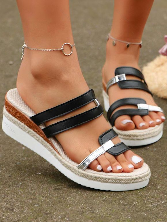 Fashionable Peep Toe Sandals Wedge Heels Thick Outdoor Slipper - Noir EU 37