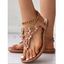 Floral Design Flat Sandals Solid Color Open Toe Elastic Ankle Strap Thong Sandals - café EU 35