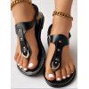 Slip-On Round Toe Studs Hollow Out Anti-Skid Open Toe Flat Sandals - Noir EU 43