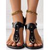 Slip-On Round Toe Studs Hollow Out Anti-Skid Open Toe Flat Sandals - Noir EU 42