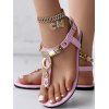 Rhinestone Decor Toe Post Beach Summer Sandals Outdoor Flip Flop Slippers Metal Flat Shoes - Rose clair EU 43