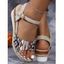New Fashionable Tribal Pattern Flat Open Toe Wedge Heel Sandals - Bleu EU 37