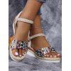New Fashionable Tribal Pattern Flat Open Toe Wedge Heel Sandals - Abricot EU 43
