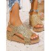 Sequin Decor Peep Toe Hook-and-loop Fastener Slingback Thick Wedge Sandals - d'or EU 41