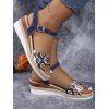 New Fashionable Tribal Pattern Flat Open Toe Wedge Heel Sandals - Bleu EU 37