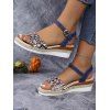 New Fashionable Tribal Pattern Flat Open Toe Wedge Heel Sandals - Bleu EU 36