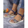 New Fashionable Tribal Pattern Flat Open Toe Wedge Heel Sandals - Bleu EU 36