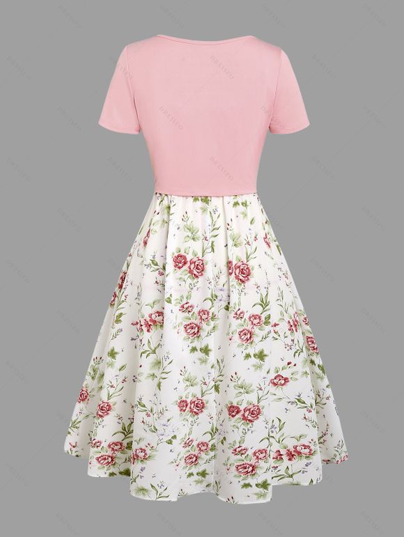 Ensemble de Robe Fleurie Imprimée à Taille Haute sans Manches à Lacets et de Haut Court - Rose clair M | US 6