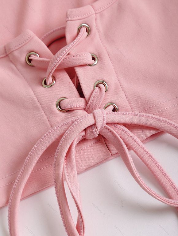 Ensemble de Robe Fleurie Imprimée à Taille Haute sans Manches à Lacets et de Haut Court - Rose clair M | US 6