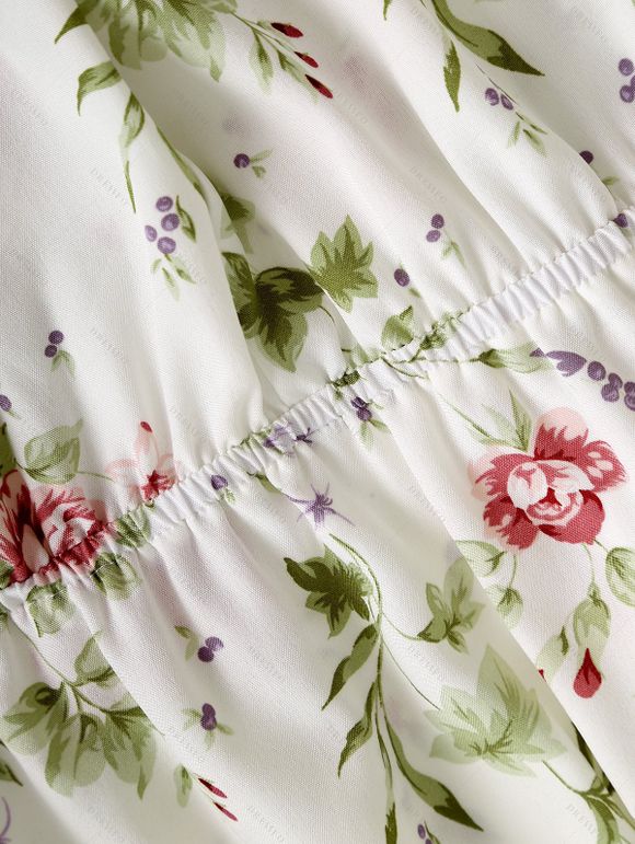 Ensemble de Robe Fleurie Imprimée à Taille Haute sans Manches à Lacets et de Haut Court - Rose clair M | US 6