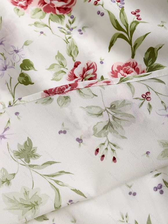 Ensemble de Robe Fleurie Imprimée à Taille Haute sans Manches à Lacets et de Haut Court - Rose clair M | US 6