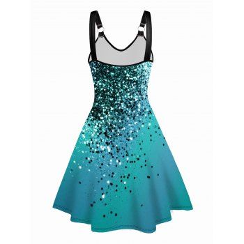 Sequin Sparkling Print V Neck Dress O Ring Straps Sleeveless A Line Tank Dress