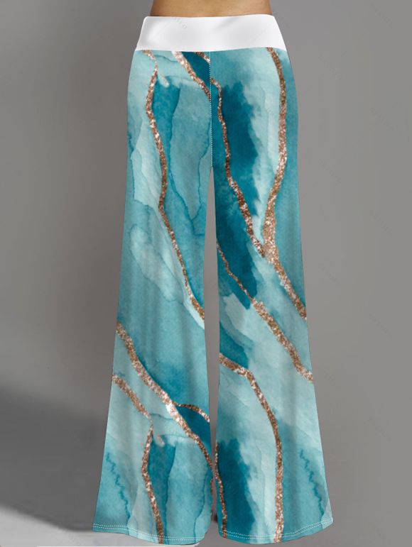 Pantalon Décontracté Long Imprimé Turquoise à Taille Élastique - Vert profond S | US 4