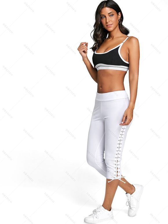 T-shirt Contrasté Papillon Anneau en O en Arrière et Legging Deux Pièces - Blanc S | US 4