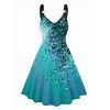 Sequin Sparkling Print V Neck Dress O Ring Straps Sleeveless A Line Tank Dress