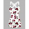 Rose Pattern Ruched Butterfly Lace Tank Top O Ring Surplice Summer Top