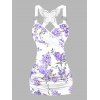 Flower Pattern Ruched Butterfly Lace Tank Top O Ring Surplice Summer Top