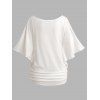 T-shirt Lâche Tournesol Imprimé à Epaule Dénudée à Manches Chauve-souris à Ourlet Oblique - Blanc L | US 8-10