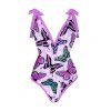 Maillot de Bain 1 Pièce Plongeant à Papillon Coloré avec Jupe Couverture - Violet clair 2XL | US 12
