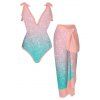 Glitter Sparkling Sequins Ombre Tie Shoulder Sleeveless Swimwear Sheer Cover Up Wrap Skirt Bathing Suit