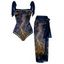 Maillot de Bain Long Plongeant à Epaule Nouée avec Jupe Longue Enveloppée - Bleu profond 2XL | US 12