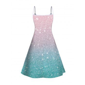 Light Points Print Ombre V Neck Sleeveless Summer Dress