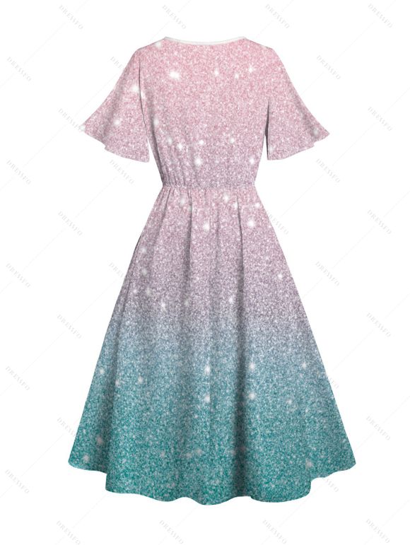 Robe D'Eté Fendue Lumière Ombrée Imprimée Manches Evasées à Col V - multicolor A M | US 6