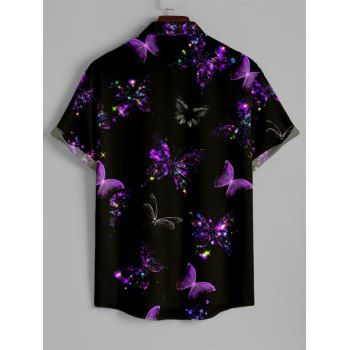 Men's Pink Butterfly Print Roll Up Sleeve Shirt Button Up Short Sleeve Casual Shirt