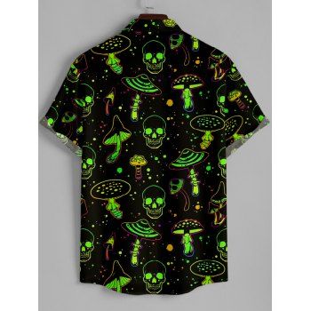 Men's Reflective Mushroom Print Roll Up Sleeve Shirt Button Up Short Sleeve Casual Shirt