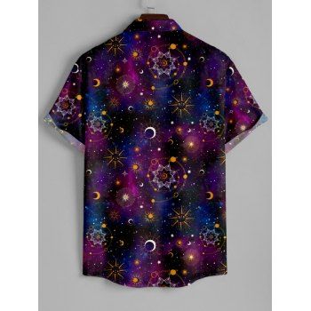 Men's Galaxy Sun Star Moon Print Roll Up Sleeve Shirt Button Up Short Sleeve Casual Shirt