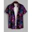 Men's Galaxy Sun Star Moon Print Roll Up Sleeve Shirt Button Up Short Sleeve Casual Shirt - Noir 3XL