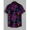 Men's Galaxy Sun Star Moon Print Roll Up Sleeve Shirt Button Up Short Sleeve Casual Shirt - Noir 4XL