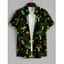 Men's Reflective Mushroom Print Roll Up Sleeve Shirt Button Up Short Sleeve Casual Shirt - Noir 5XL